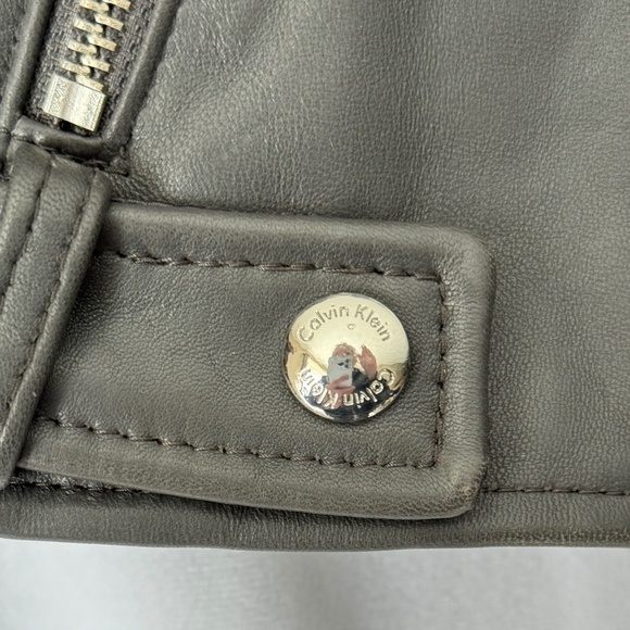Women’s Calvin Klein 100% Genuine Leather Motorcycle Jacket  XS Gray NEW flaws - Picture 13 of 13